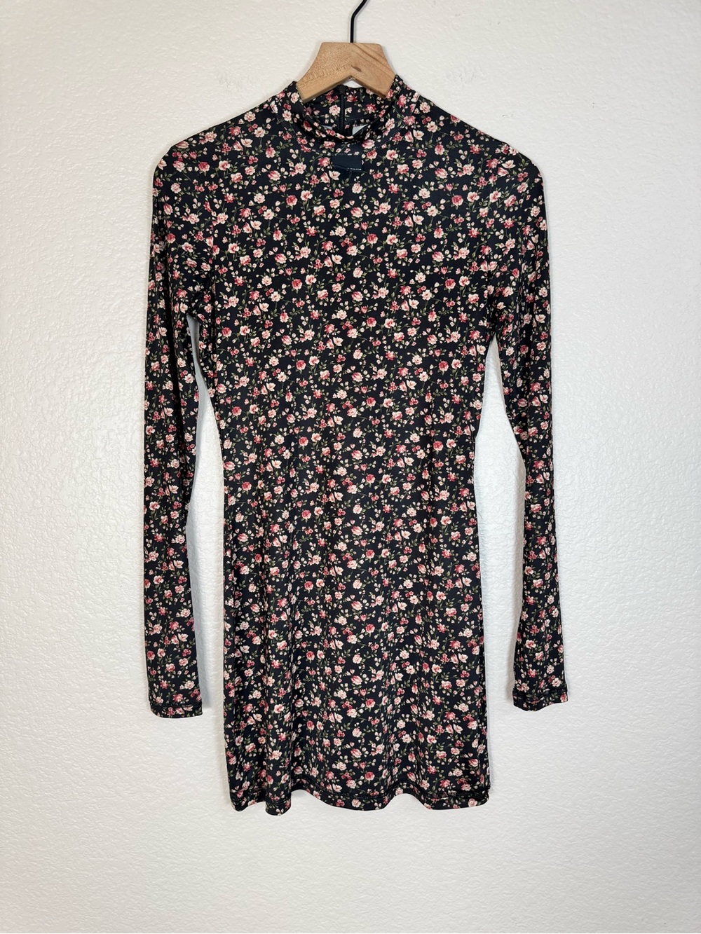 Palm Angels Flower Print Logo Tight Mini Dress Black Pink Medium NEW $430